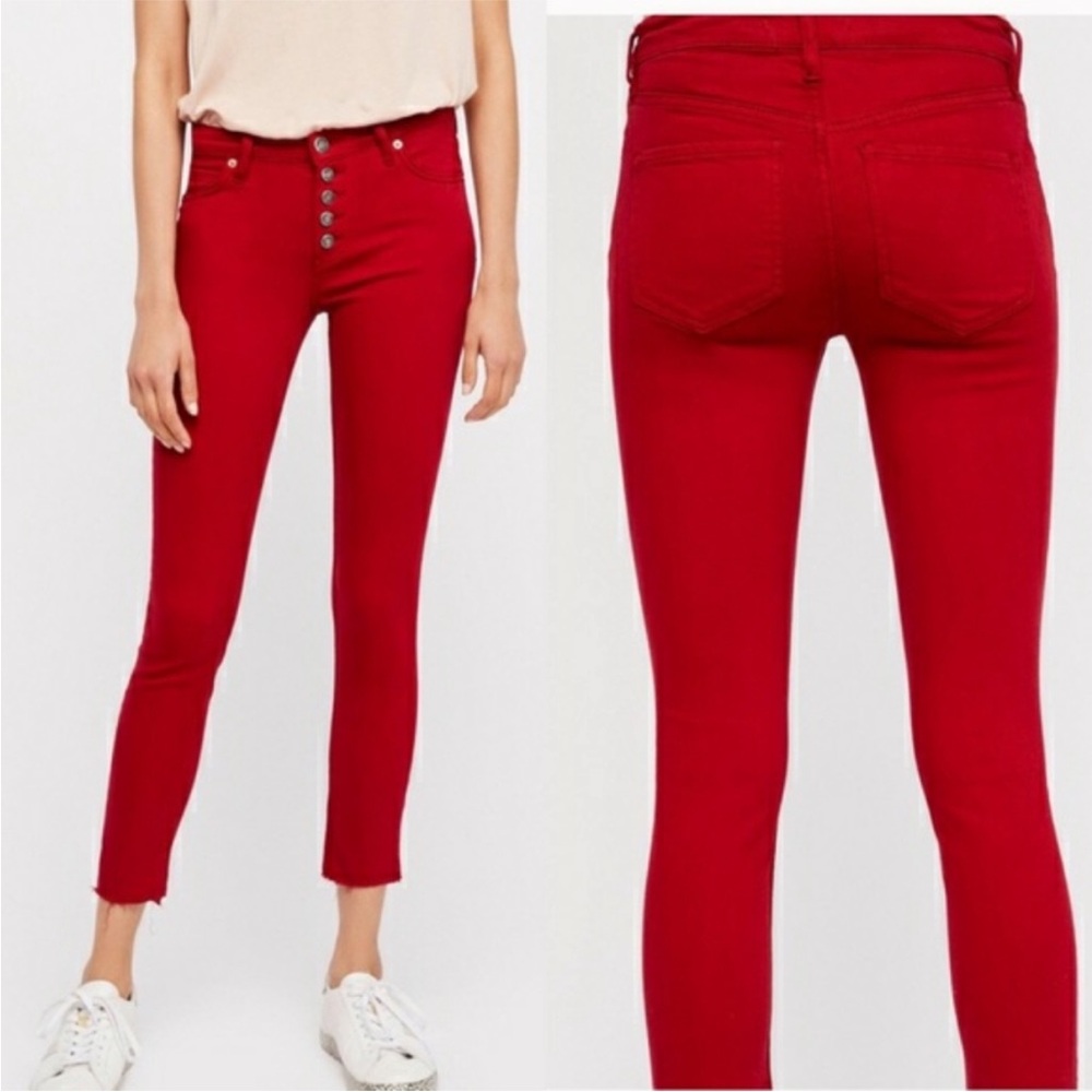 Free People Regan Raw Hem Skinny Jean Button Fly Red size 27